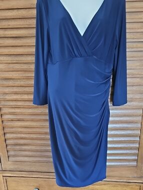Chaps Navy Wrap-Style Long Sleeve Dress